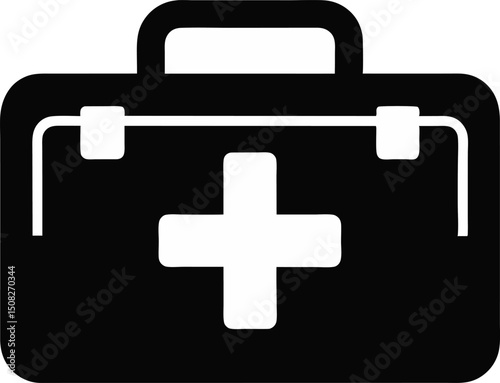 First Aid Kit With Cross Silhouette Vector Illustration