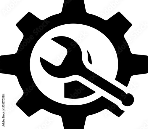 Gear With Wrench Silhouette Vector Illustration 