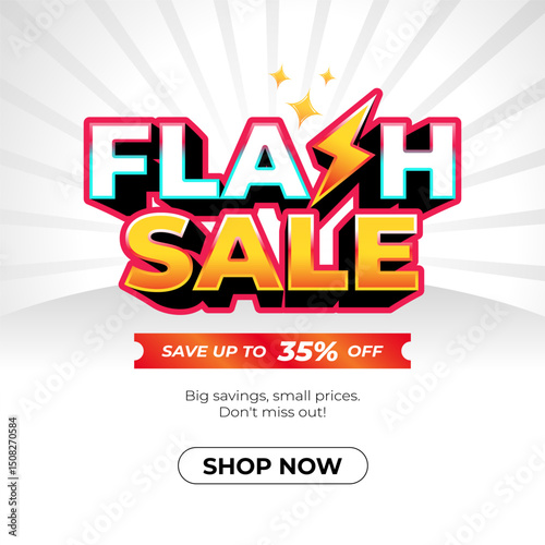 Stylish flash sale banner template announcing discounts and savings, encouraging shopping