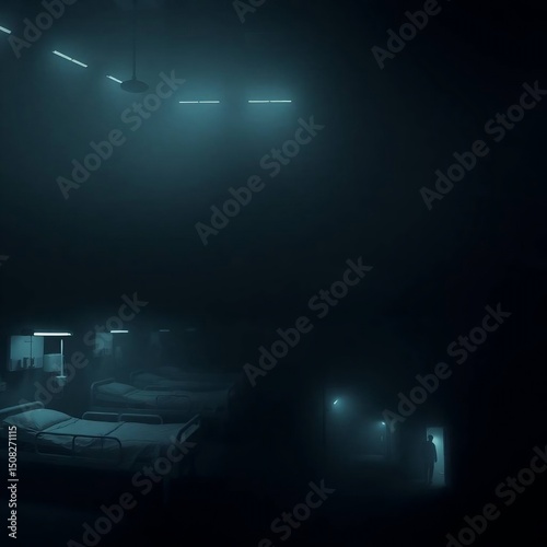 Thick Fog and Jet Black Imagery of Pandemic Impact – Empty Hospitals and Urban Isolation

