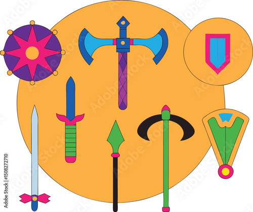 Colorful Fantasy Weapon Icons Perfect for Game Design and Branding