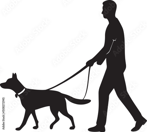 The Daily Walk: A silhouetted figure strolls leisurely with their canine companion, embodying the simple pleasure of an outdoor adventure and connection.