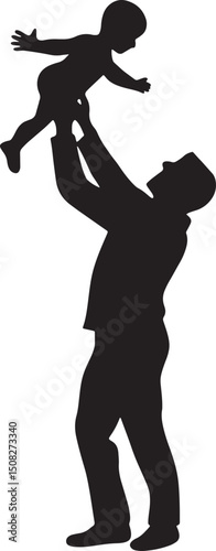 Silhouette of Joy: A heartwarming silhouette of a father joyfully tossing his child into the air, capturing a moment of love and playfulness against a serene backdrop.