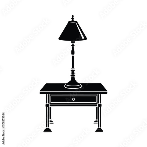 Nightstand with lamp silhouette on white background