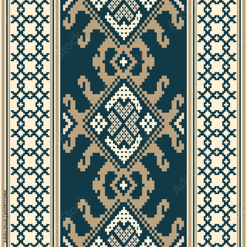 Intricate Textile Design with Geometric and Ethnic Motifs