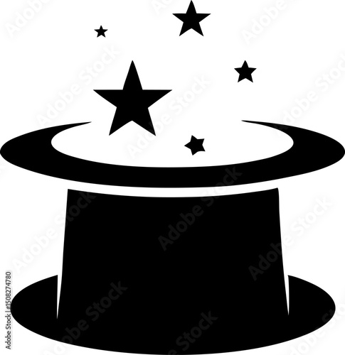 Magician Hat With Stars Silhouette Vector Illustration