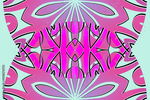 Beautiful glow colour gradient flower line art pattern wallpaper of indonesian traditional abstract batik ethnic dayak ornament for commercial ads	