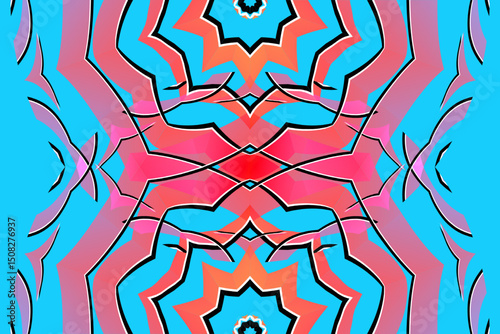 Beautiful glow colour gradient flower line art pattern wallpaper of indonesian traditional abstract batik ethnic dayak ornament for commercial ads	