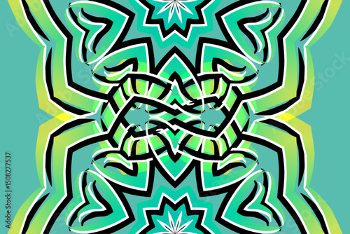 Beautiful glow colour gradient flower line art pattern wallpaper of indonesian traditional abstract batik ethnic dayak ornament for commercial ads	