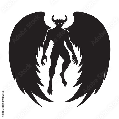 monstar with wings silhoutte in white backraund