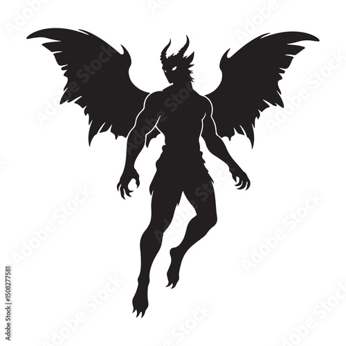 monstar man with wings style silhoutte illustration design in white backraund