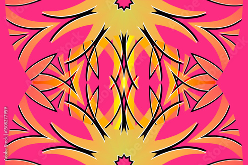 Beautiful glow colour gradient flower line art pattern wallpaper of indonesian traditional abstract batik ethnic dayak ornament for commercial ads	