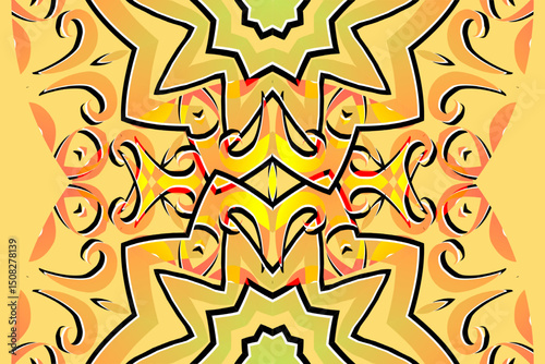 Beautiful glow colour gradient flower line art pattern wallpaper of indonesian traditional abstract batik ethnic dayak ornament for commercial ads	