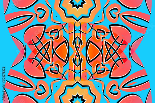Beautiful glow colour gradient flower line art pattern wallpaper of indonesian traditional abstract batik ethnic dayak ornament for commercial ads	