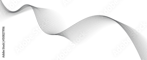 Dotted halftone waves. Abstract liquid shapes, wave effect dotted gradient texture waves isolated vector symbols set. Halftone graphic dots waves