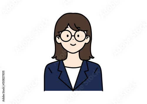 会社員女性2　メガネ　紺スーツ