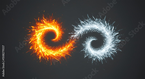 Abstract Fire and Ice Spiral Energy Swirls Dynamic Contrast Digital Art Background