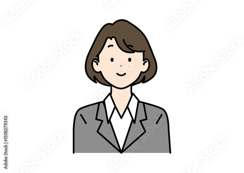 会社員女性3　グレースーツ　襟あり