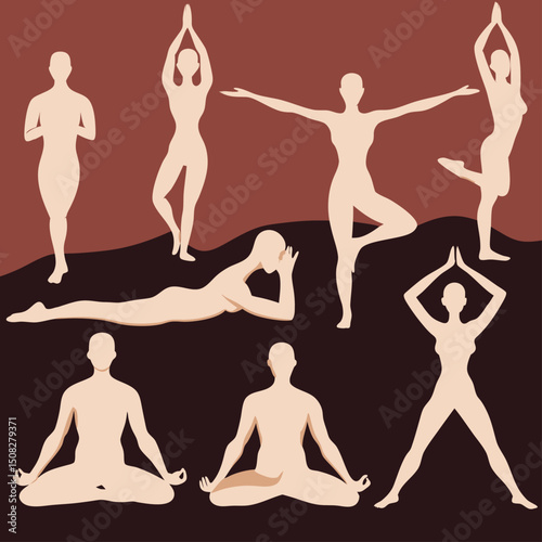 Diverse Yoga Poses Set Scalable Graphic for Wellness Branding
