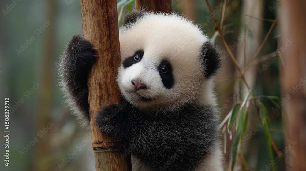 Fototapeta premium giant panda eating bamboo