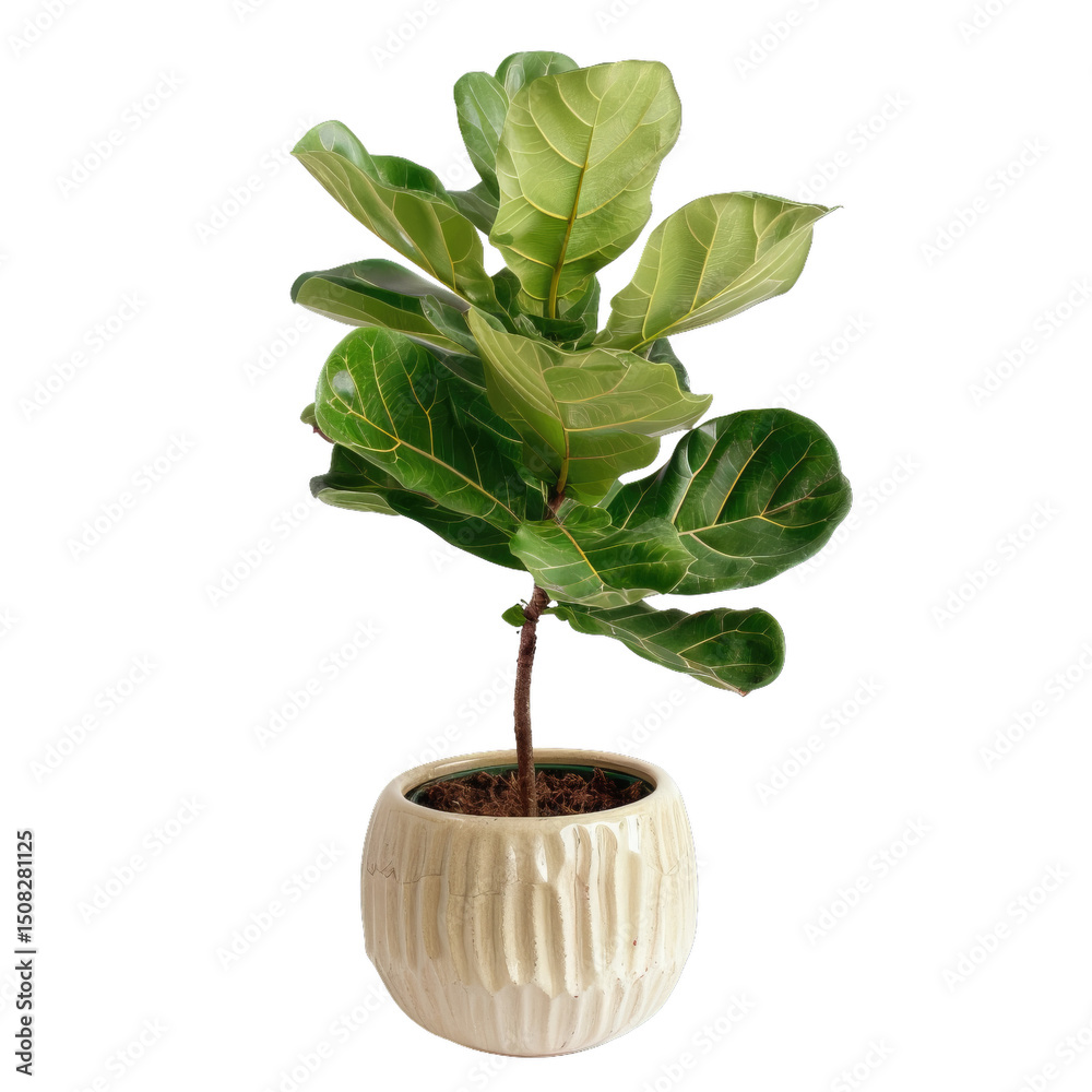 Fototapeta premium Fiddle Leaf Fig Plant In Ceramic Pot, Indoor Decoration