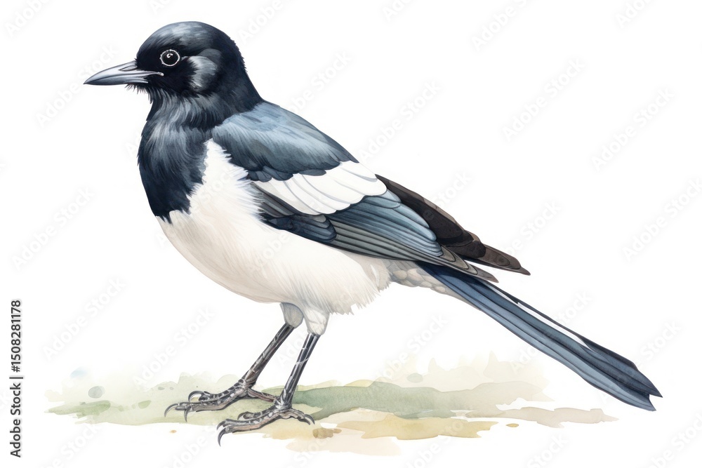 Fototapeta premium Animal magpie bird white background.