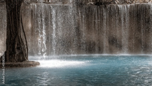 Lush waterfall cascading into a turquoise pool
