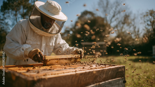 beekeeper working in the garden