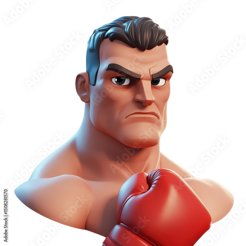 Intense Cartoon Boxer with Red Gloves Ready for Action in the Ring - A Powerful Sports Illustration of Strength and Determination