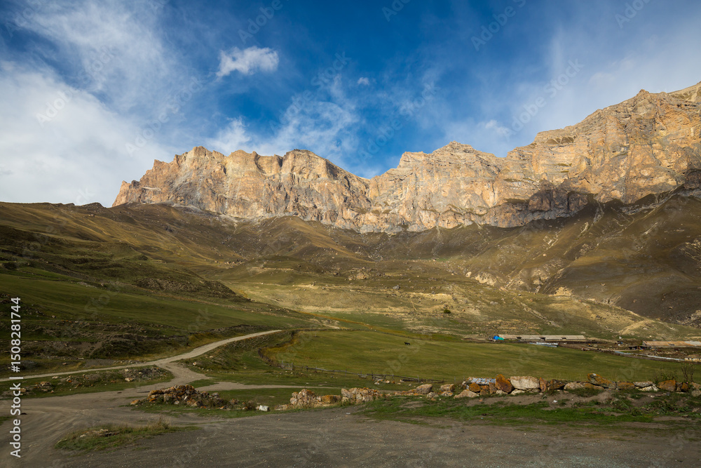 View of Cherek gorge in the Caucasus mountains View of Cherek gorge in the Caucasus mountains
