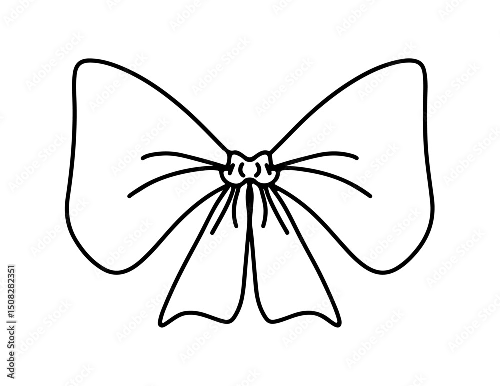 Fototapeta premium Hand drawn ribbon bow doodle. Line art ribbon bow vector