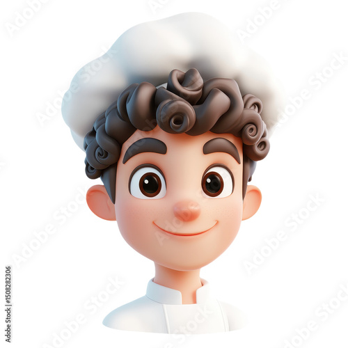 Charming Cartoon Chef Boy Illustration: A Whimsical Culinary Character in Chef's Hat, Perfect for Food, Restaurant, and Kitchen Themes - A Cheerful Icon