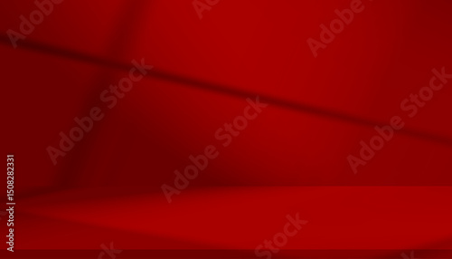 Red backgrounds with shadow, light on floor and wall interior room,Studio background with blurry frame window light effect on blank podium stage for Chinese New Year,Christmas banner, valentine