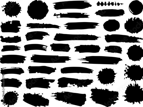 Black brushstroke vector set for creative design, artistic splashes and strokes for digital artwork, grunge, and paint effects, watercolor illustration