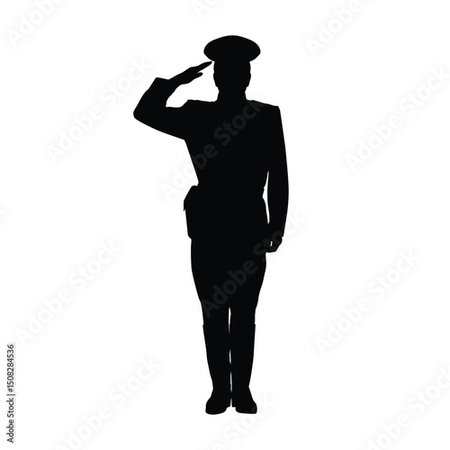 Silhouette of a Saluting Military Officer in Full Uniform