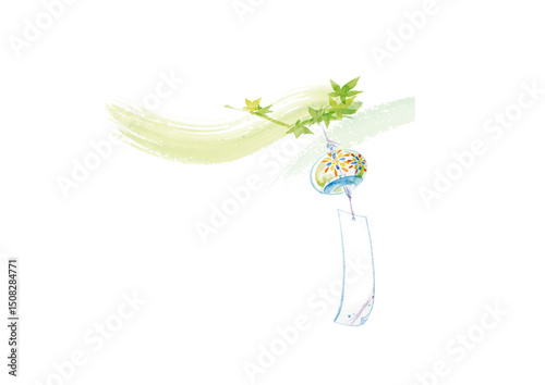 水彩手描きの風鈴No.7(日本の夏の風景)