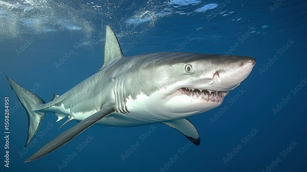 Fototapeta premium Majestic Great White Shark Underwater Portrait
