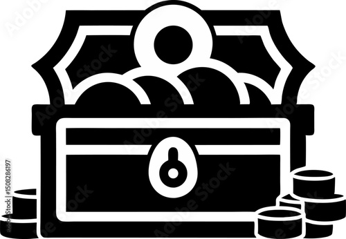 Treasure Chest With Coins Silhouette Vector Illustration