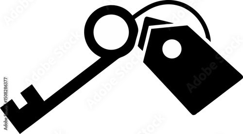 Treasure Key With Tag Silhouette Vector Illustration