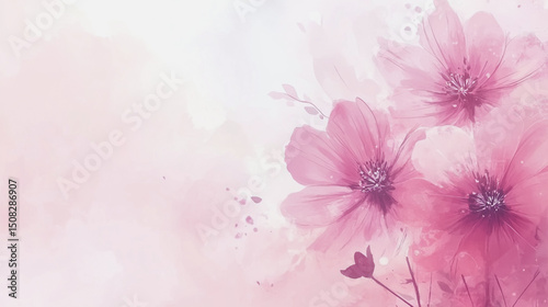 watercolor botanical Cosmos flowers texture template background.Elegant wedding invitation card background . Minimal hand painted Design for wedding or Valentine's Day