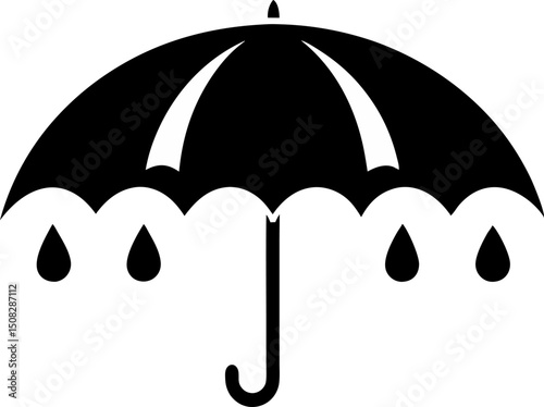 Umbrella With Raindrops Silhouette Vector Illustration
