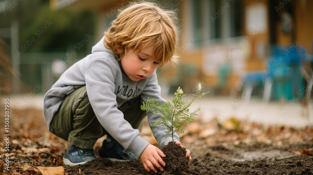 Fototapeta premium little girl planting tree