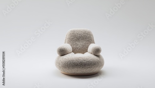 Cream-colored fluffy armchair on plain background