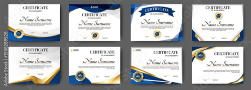 Elegant and luxurious certificate template. blue and gold certificates design. Awards diploma background. vector