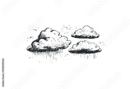 Hand-drawn rain clouds in minimalist style. Vector retro hand drawn illustration
