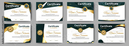 Certificates of completion template with luxury badge and modern line and shapes. Horizontal certificate For award, business, and education needs. Diploma vector template