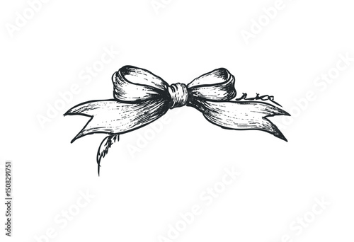 Elegant hand-drawn bow illustration with delicate details. Vector retro hand drawn illustration