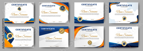 Editable corporate certificate. Certificate of appreciation with blue and orange shapes. Certificate template set. vector