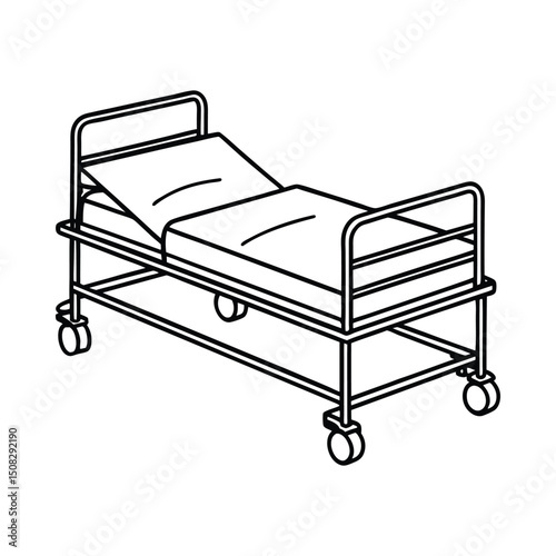 Hospital bed outline silhouette on white background