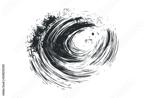 Abstract swirling grunge circle with rough brush strokes. Vector retro hand drawn illustration